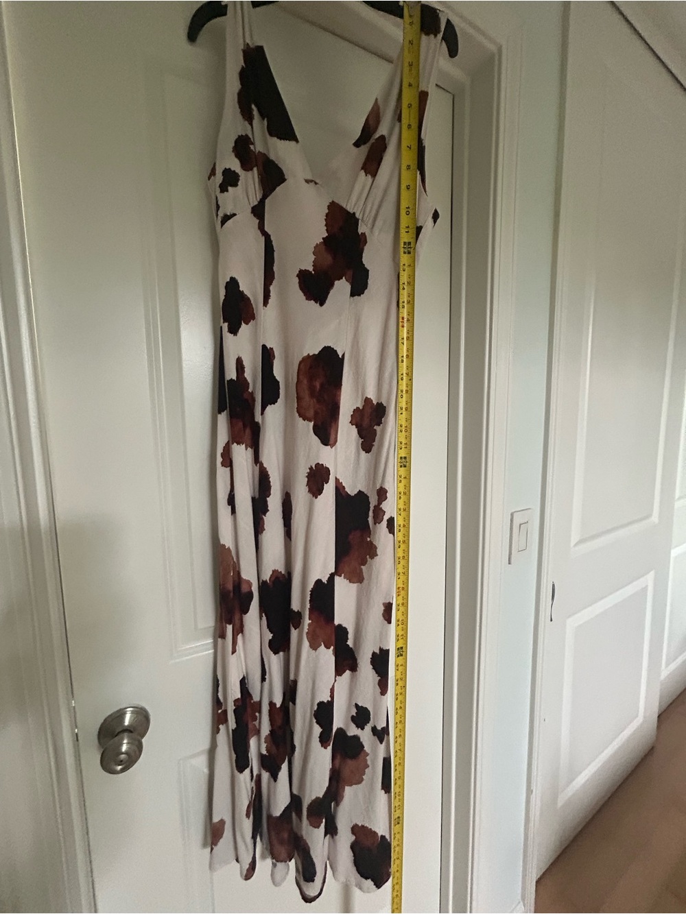 Cream Maxi Dress/Brown & black abstract Floral design - Sleeveless